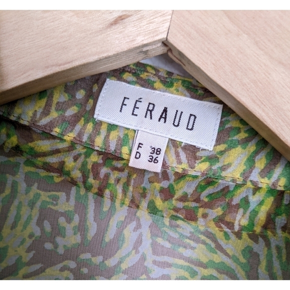 Louis Feraud Vintage Green Yellow Ruffle Front Blouse - Picture 3 of 6